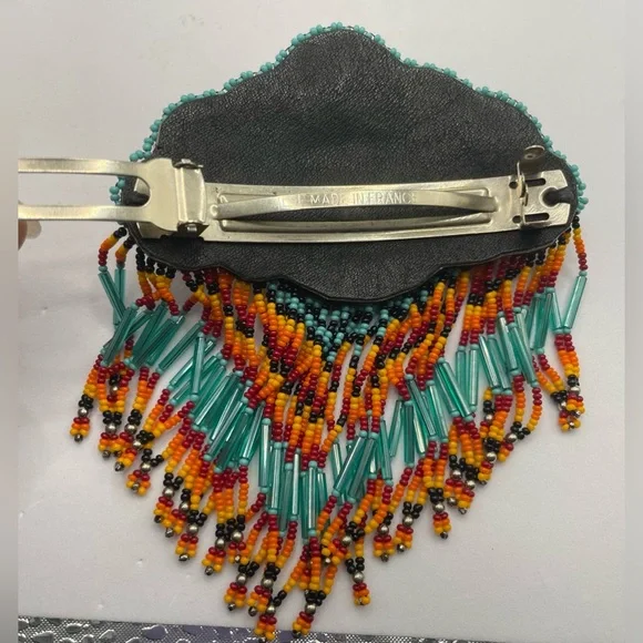 Artisan Fabulous Beaded Hair Barrette with Sterling and Turquoise Center